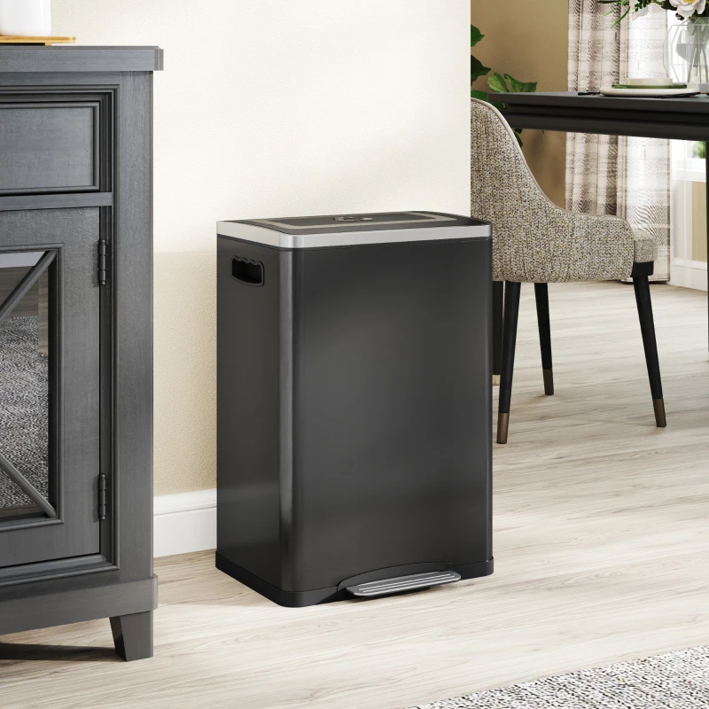 HOMCOM 2 x 20 Liter Garbage Bin, Stainless Steel Garbage Can with Soft-Close Lid and Removable Inner Buckets, Black