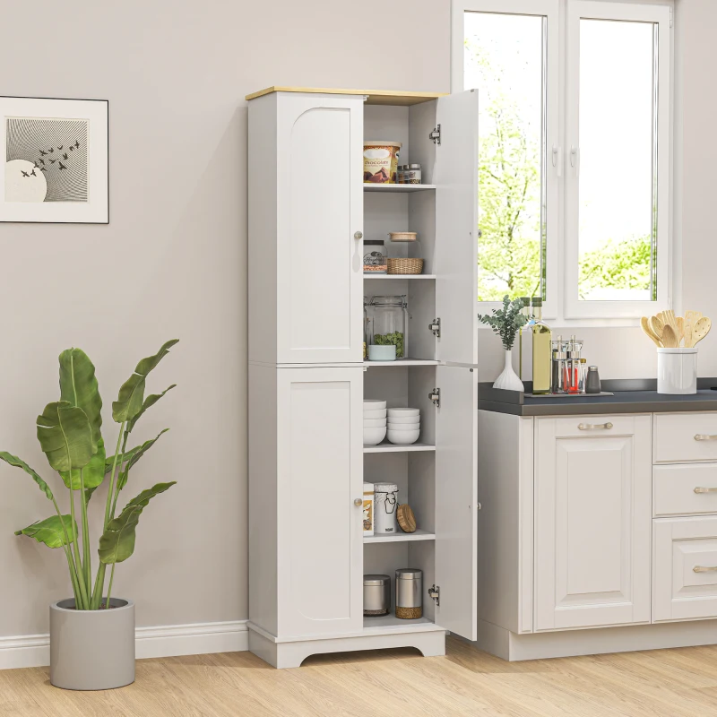 HOMCOM 72" Tall Pantry Cabinet, Kitchen Pantry Cabinet with Adjustable Shelves, Storage Cabinet with 4 Doors, White