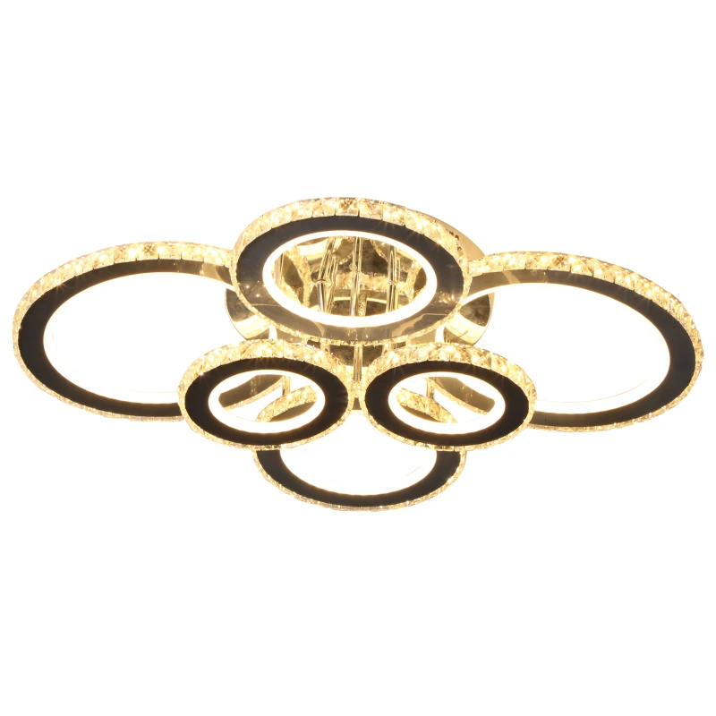 HOMCOM Elegant LED Chandelier with 6 Rings, Ceiling Light with Cool White Lighting for Living Room, Dining Room, or Bedroom, Silver