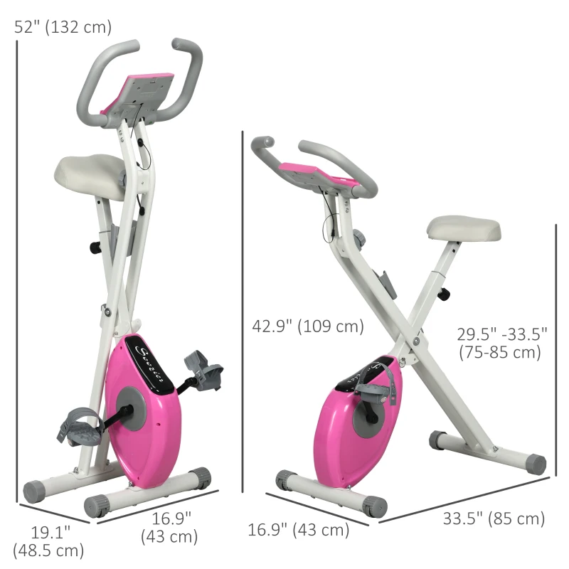Soozier Foldable Exercise Bike Indoor Stationary Bike w/ 8-Level Magnetic Resistance LCD Screen Phone Holder for Home Gym Pink