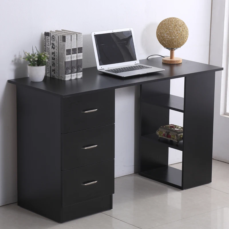 HOMCOM 47" Modern Home Office Computer Desk Bookcase Combo Writing Table Workstation with 3 Drawer and Storage Shelf - Black