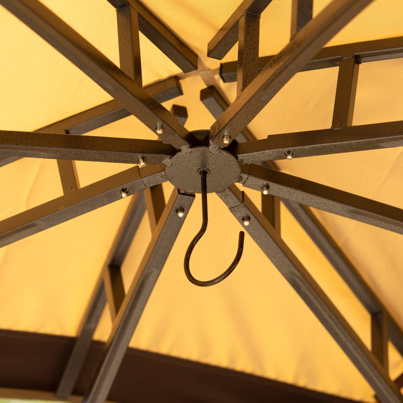 Outsunny 12' x 10' 2-Tier Outdoor Gazebo Canopy Tent for Patio with Zippered Mesh Sidewalls, Solid Steel Frame, Arched Roof, Beige