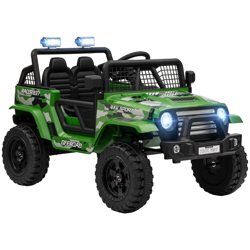 Qaba 12V Ride on Car, Ride on Truck w/ Remote, 4 Suspension Wheels, 3 MPH Max Speed, Music, Horn & Lights, Green