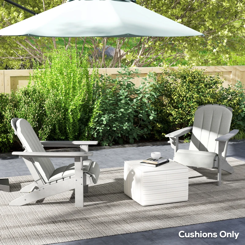 Outsunny Set of 2 Patio Chair Cushions, High Back Adirondack Chair Cushion with Ties, High-Density Foam, Light Grey