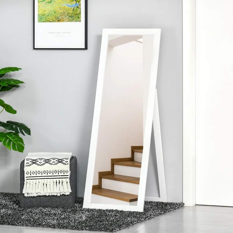 HOMCOM 58" x 20" Full Length Mirror with Frame, Floor Standing Mirror, Rectangular Full Body Mirror for Bedroom, Living Room, White