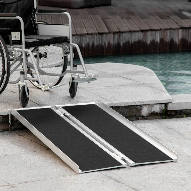 HOMCOM 4ft Wheelchair Ramp Scooter Mobility Non-Skid PVC Layering Portable Foldable Aluminum