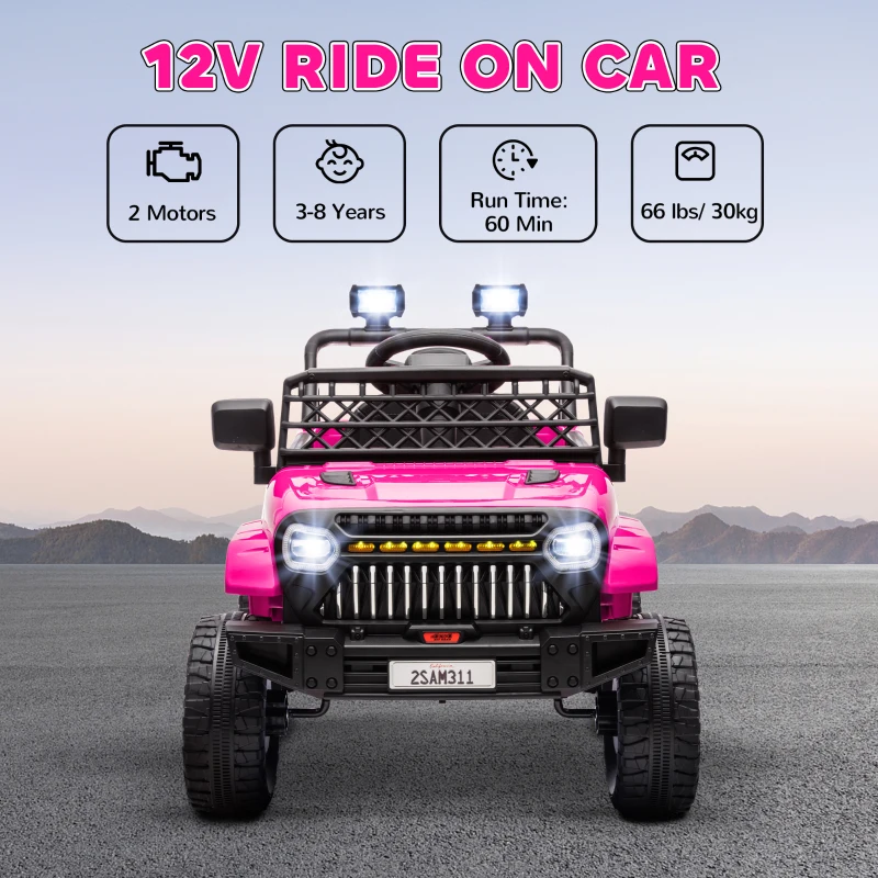 Qaba 12V Ride on Truck, Electric Car for Kids with Remote Control, Suspension, 3 Speeds, USB Music Headlights, Pink