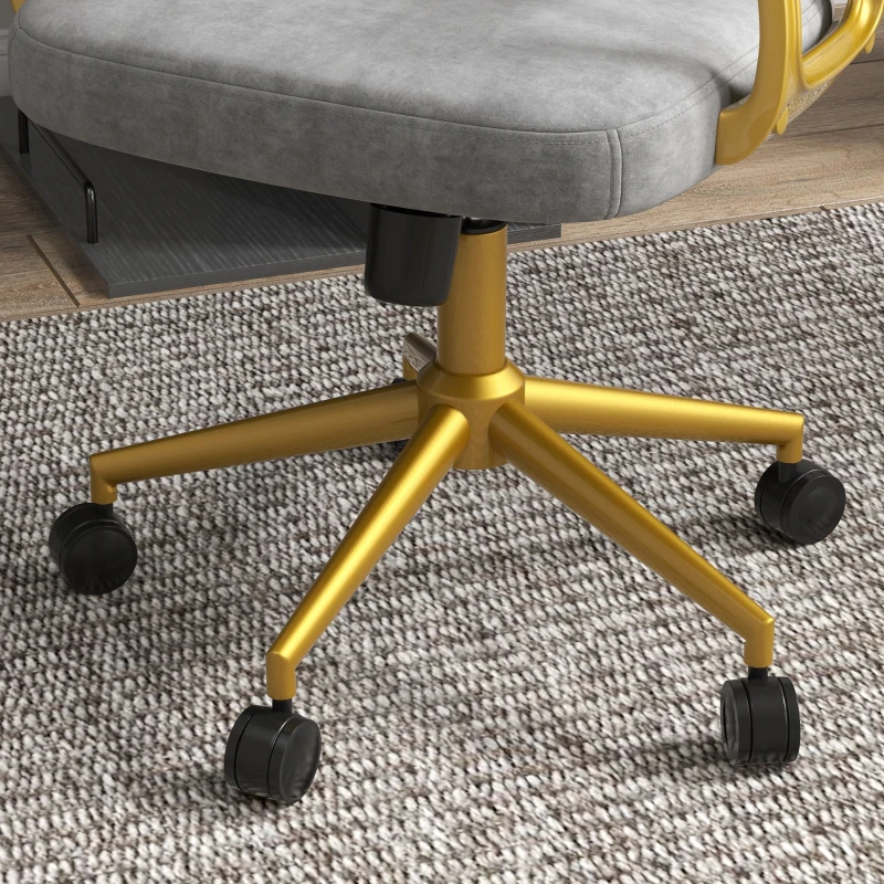 Vinsetto Velvet Office Desk Chair Button Tufted Vanity Chair with Swivel Wheels, Adjustable Height and Tilt Function, Grey