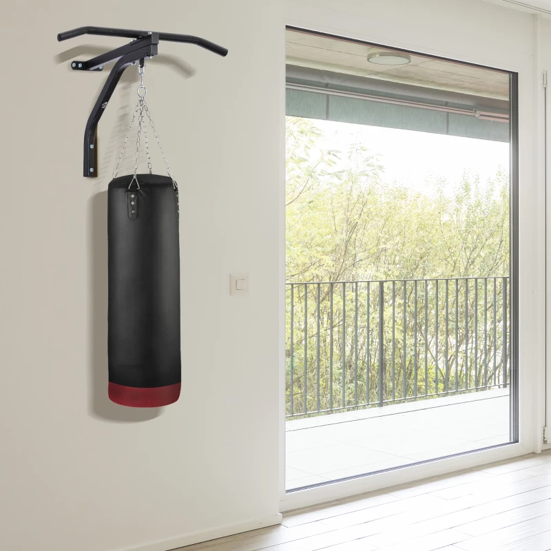 Soozier Punching Bag Hanger with Pull-up Bar Wall Mount Bracket Kick Boxing MMA Training Frame Home Fitness Workout Pull Up Bar