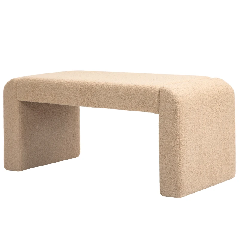 HOMCOM Upholstered Bedroom Bench, Boucle End of Bed Bench, Modern U-Shaped Entryway Bench, 39 x 18 x 18 Inches, Light Brown