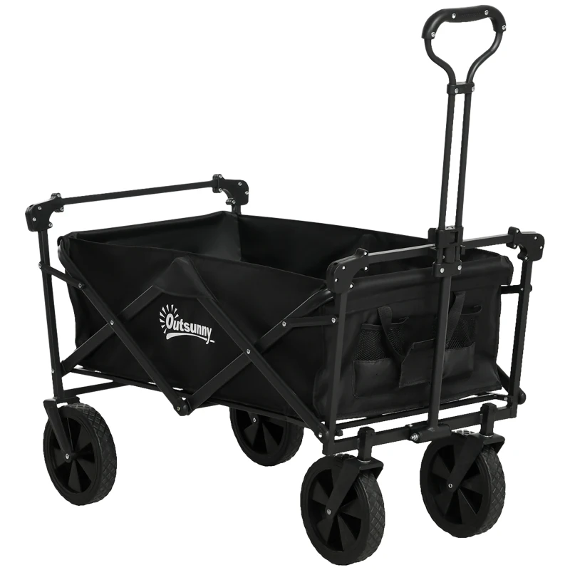Outsunny Steel Frame Folding Garden Cart, Collapsible Wagon Cart with Removable Canopy, Telescopic Handle and Carrying Bag
