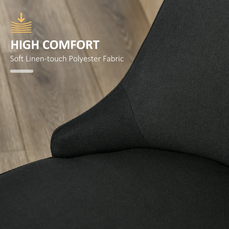 HOMCOM Modern Dining Chair Set of 2, Fabric Upholstered Side Chairs for Kitchen Living Room with Metal Legs, Black