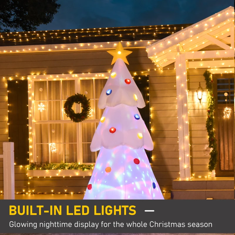 HOMCOM 8 FT Tall Lighted Inflatable Christmas Tree with Star and Multicolor Decorations Blow up Decor Home Indoors with 9 Built-in LED Lights Outdoor Toys in Yard Lawn Garden White