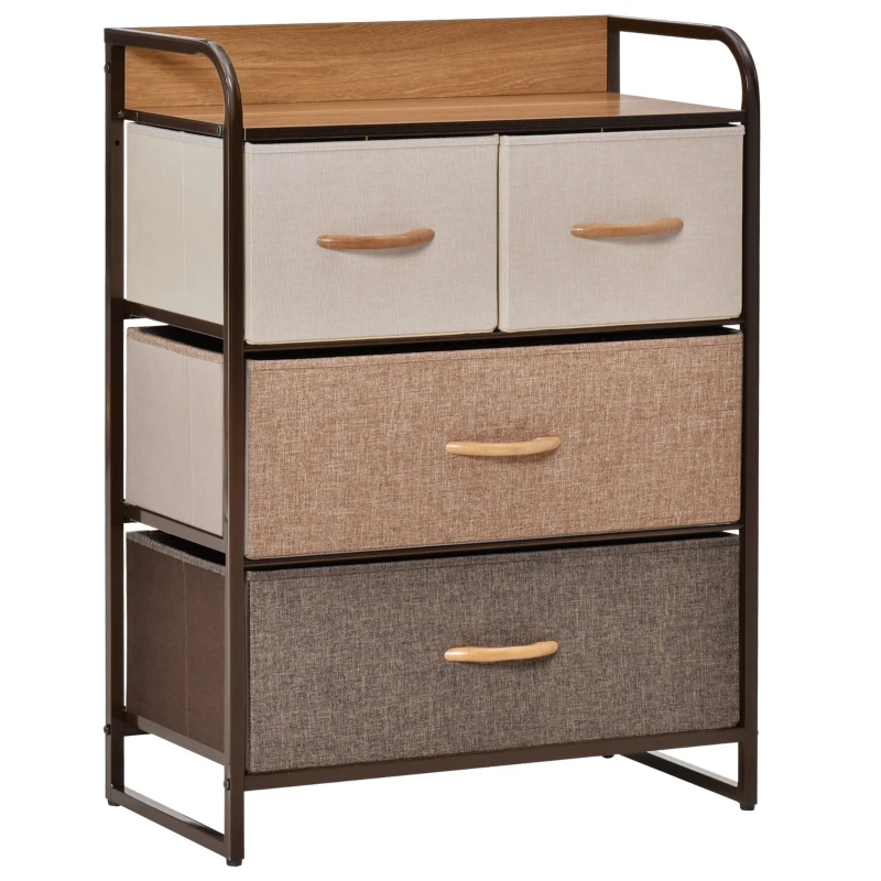 HOMCOM 4-Drawer Dresser, 3-Tier Storage Tower with Steel Frame for Bedroom, Nursery Room, Multicolored