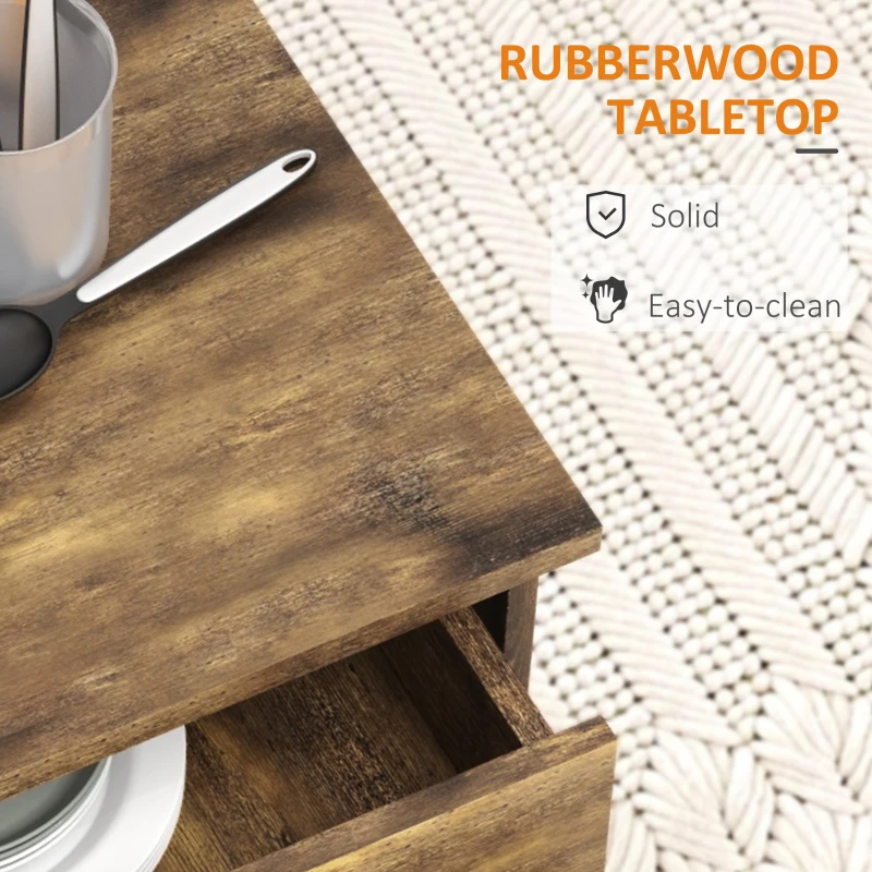 HOMCOM Kitchen Island Cart, Rolling Island Table with Solid Wood Top, Trolley Cart with Drawer, Storage Cabinet & Towel Rack, Rustic Brown