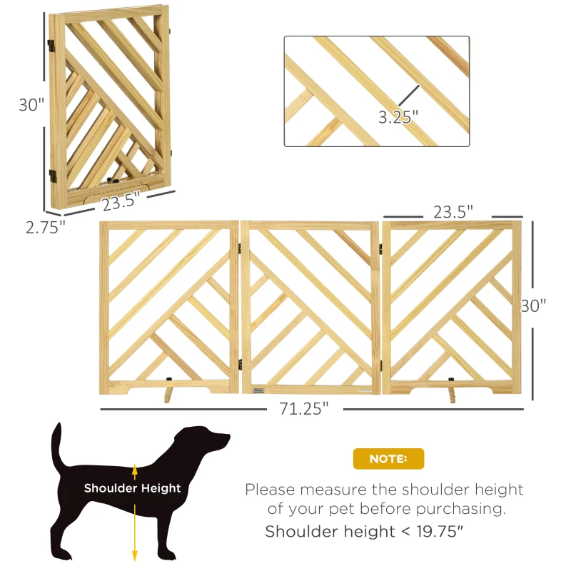 PawHut Foldable Gate with Ultra-Stable Feet, Medium & Small Dog Gate Freestanding with Two-Way Hinges, Wooden Dog Gate Dog Accessories