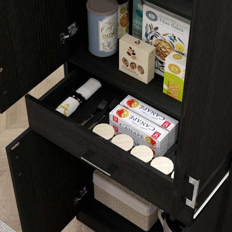 HOMCOM 71" Kitchen Cabinet with Drawer and Adjustable Shelf, Freestanding Tall Kitchen Pantry, Distressed Black