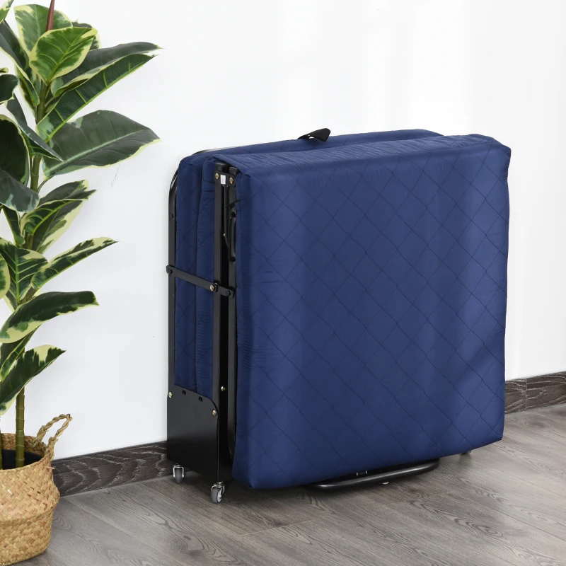 HOMCOM 72.5" Adjustable Folding Bed, Rollaway Guest Bed with Adjustable Head, 2.25 Inch Thick Padded Mattress Heavy Duty Portable Metal Frame with 5 Caster Wheels, Blue