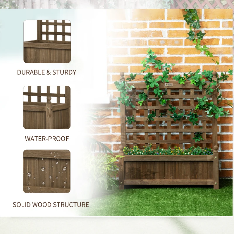 Outsunny Garden Planter with Trellis for Climbing Vines, Wood Raised Garden Bed, Planter Box for Garden, Indoor Outdoor, Coffee