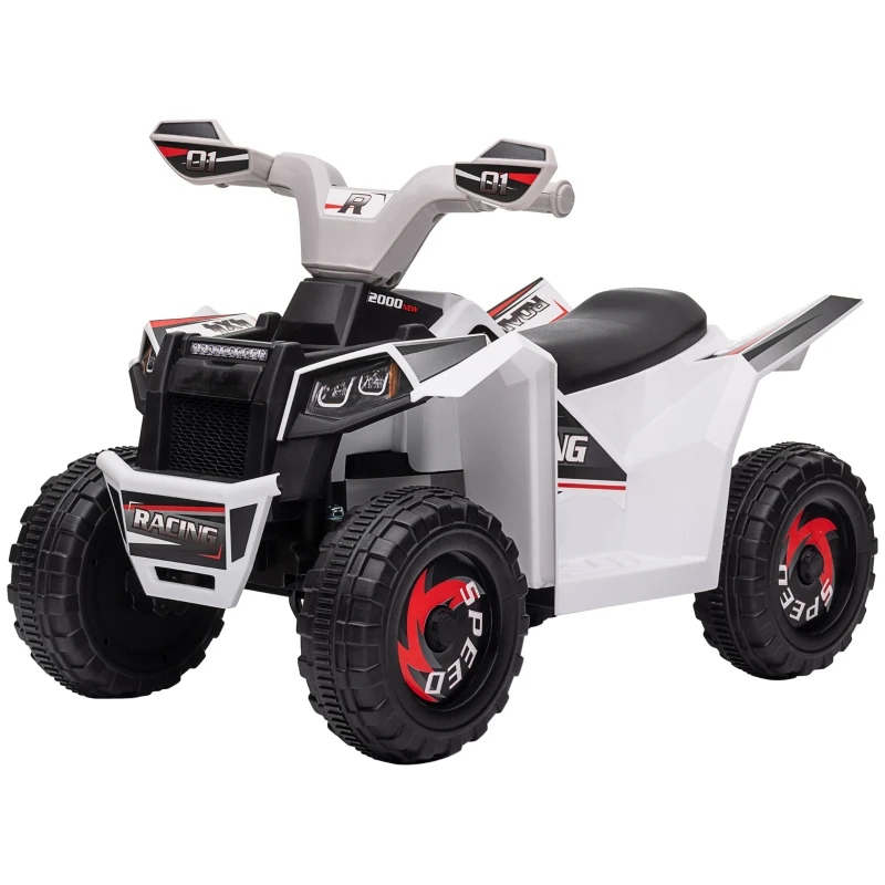 Aosom 6V Quad Kids Electric Car with Wear-resistant Wheels, for Boys and Girls Aged 18-36 Months, White