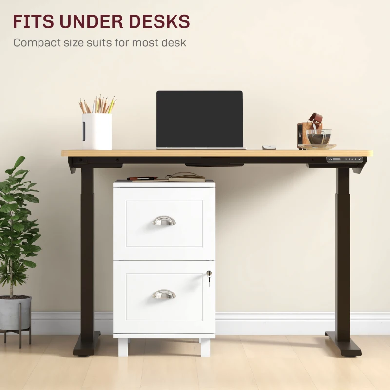 HOMCOM 2-Drawer Small Filing Cabinet Lockable Home Office Storage Cabinet with Adjustable Hanging Bars for A4 Letter White