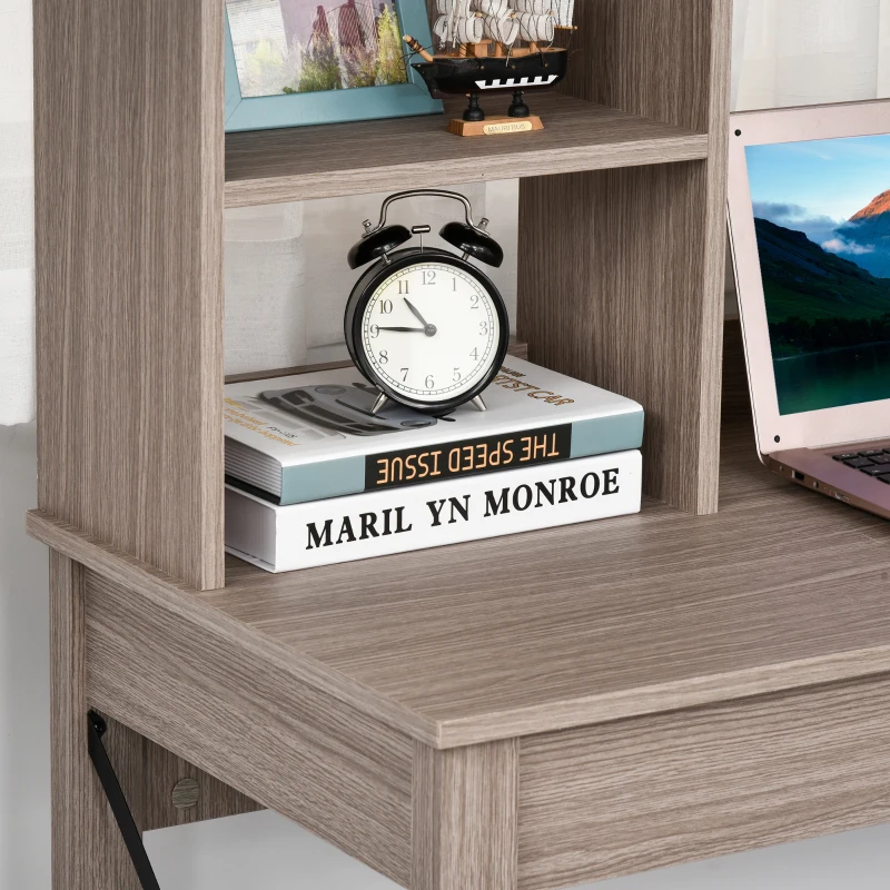 HOMCOM Computer Desk with Hutch, Home Office Table with Storage Shelves and Open Compartments for Writing, Work, Brown