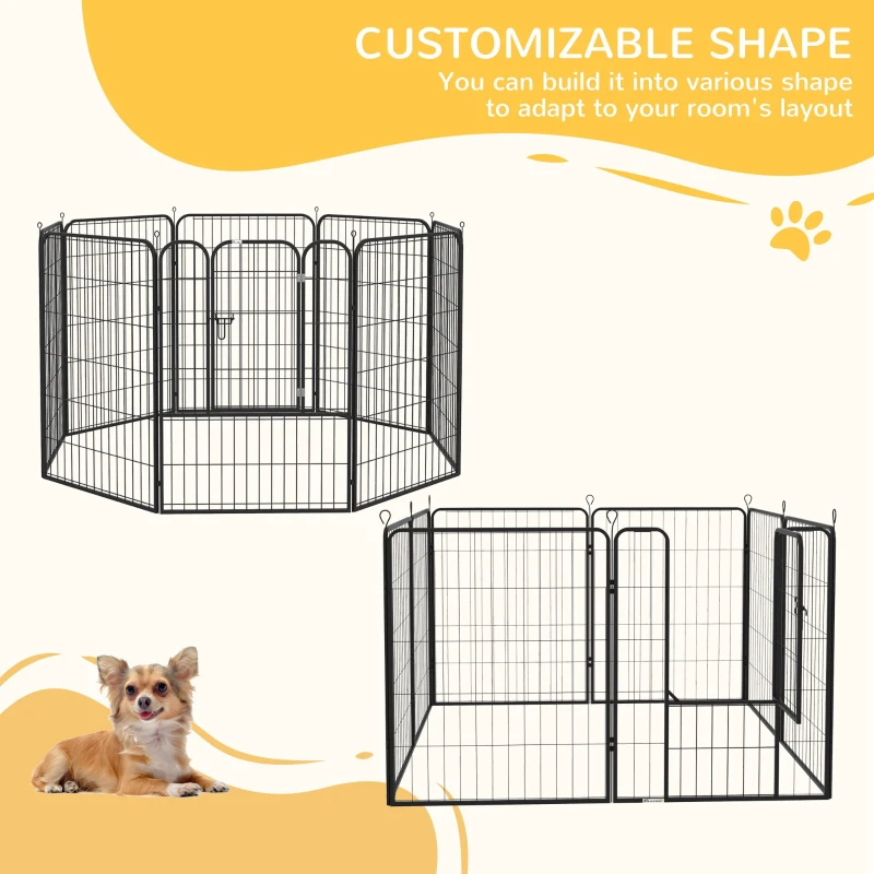 PawHut 8 Panel Pet Playpen Play Yard Fence Home DIY Heavy-Duty Metal Foldable Indoor Outdoor 39"H