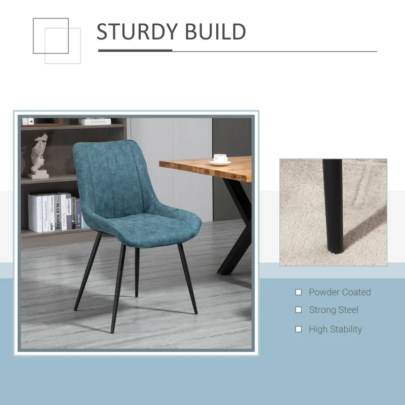 HOMCOM Dining Chairs Set of 2, PU Upholstered Accent Chairs with Metal Legs for Kitchen, Blue