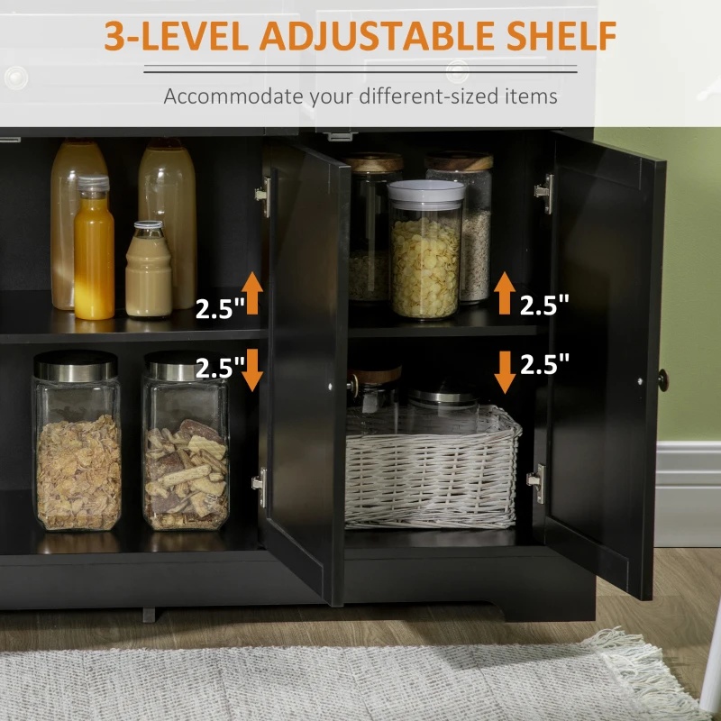 HOMCOM Sideboard Buffet Cabinet, Modern Accent Cabinet with 2 Drawers and Adjustable Shelves, Entryway Cabinet, Black