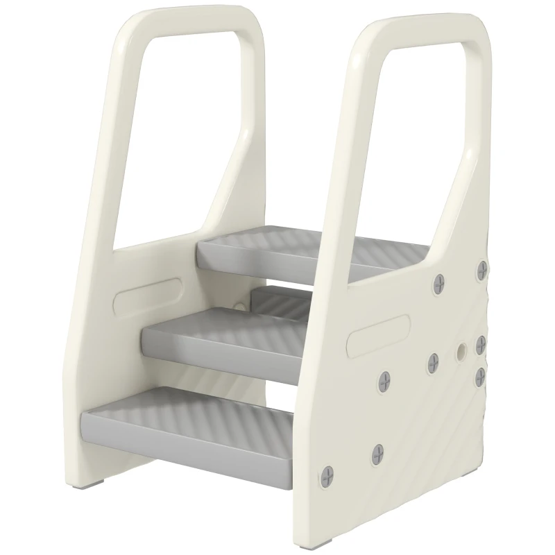 Qaba Adjustable Height Toddler Step Stool with Handle & Foot Pads, Grey