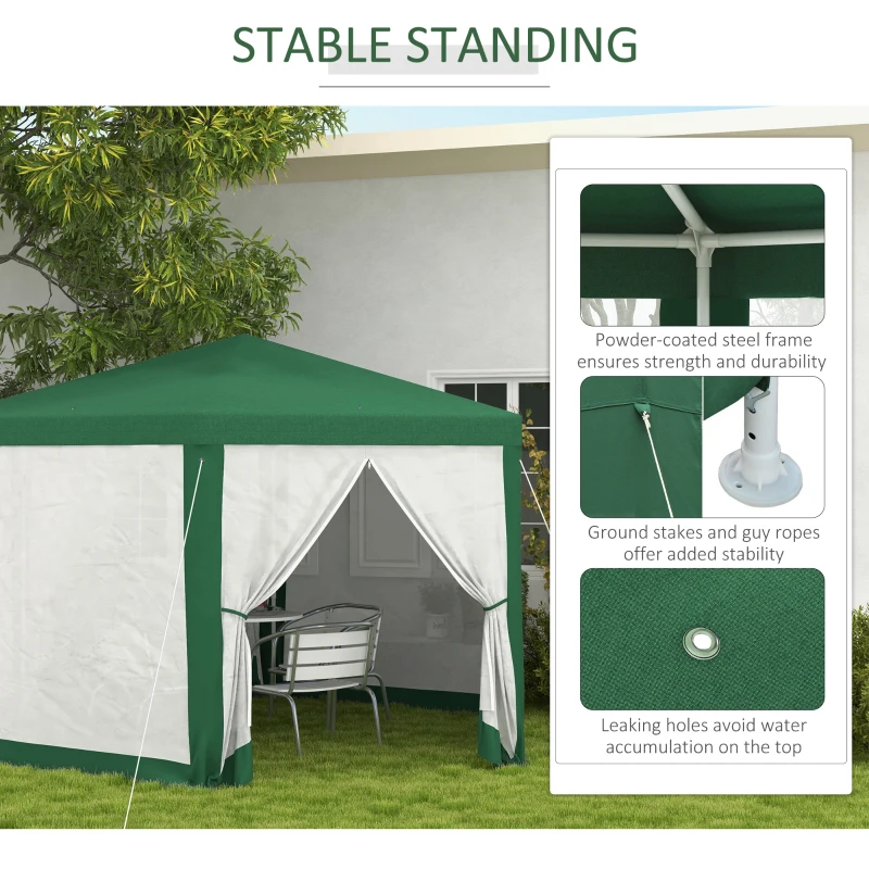 Outsunny 13' x 11' Outdoor Party Tent, Hexagon Sun Shade Shelter Canopy w/ Protective Mesh Sidewalls, Ropes & Stakes, Green
