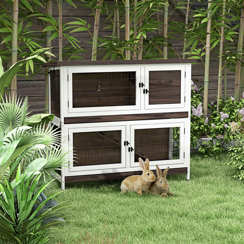 PawHut 46" Outdoor Rabbit Hutch w/ Removable Trays & Ramp for 1-2 Rabbits