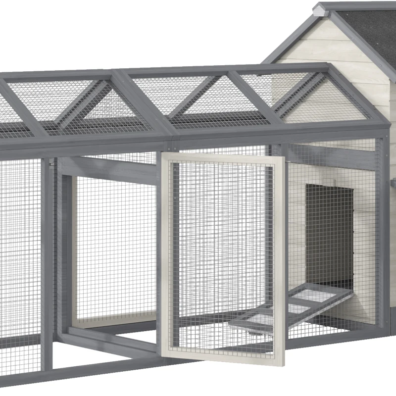 PawHut 100" Chicken Coop Wooden Chicken House Large Rabbit Hutch Poultry Cage Backyard with Double Run, Nesting Box, Gray