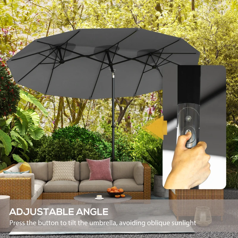 Outsunny Double Sided Patio Umbrella, 9.5' Large Outdoor Market Umbrella with Push Button Tilt and Crank, 3 Air Vents and 12 Ribs, for Garden, Deck, Pool, Gray(m-4)