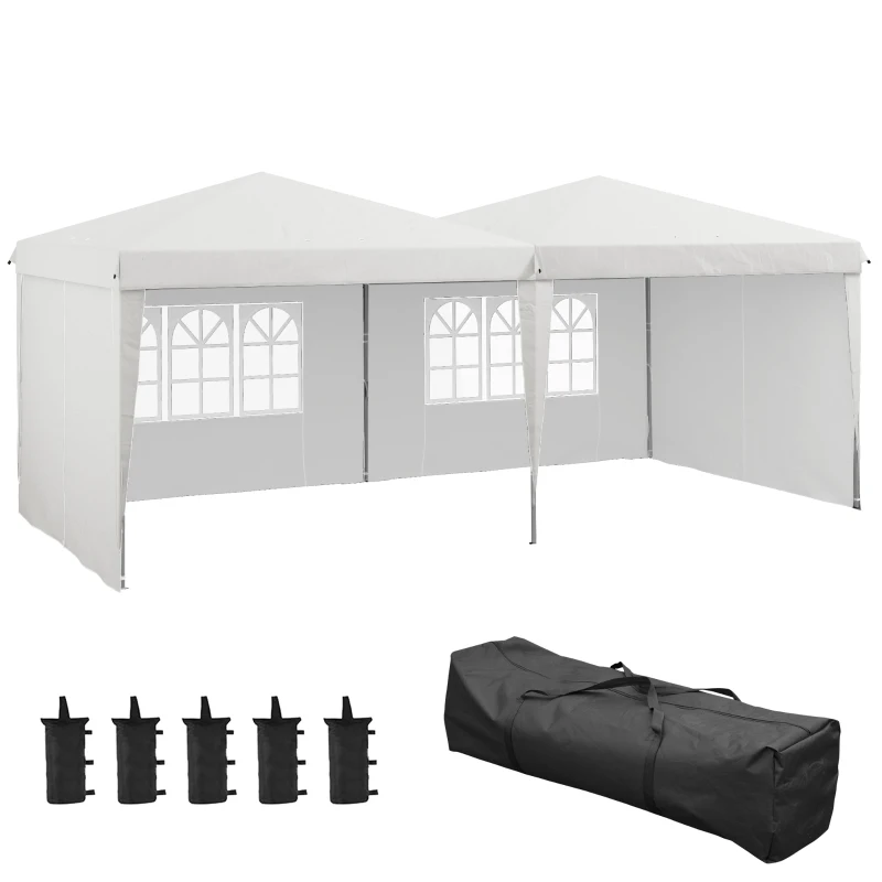 Outsunny 10' x 19' Pop Up Canopy Tent, Tents for Parties, with Carry Bag and Sand Bags, Height Adjustable