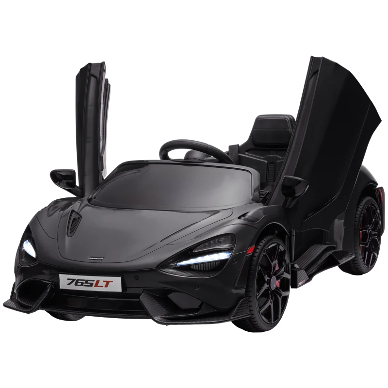 Qaba McLaren 765LT Licensed 12V Kids Electric Car w/ Scissor Doors, Transport Wheels, Remote, Slow Start, Music Horn Black