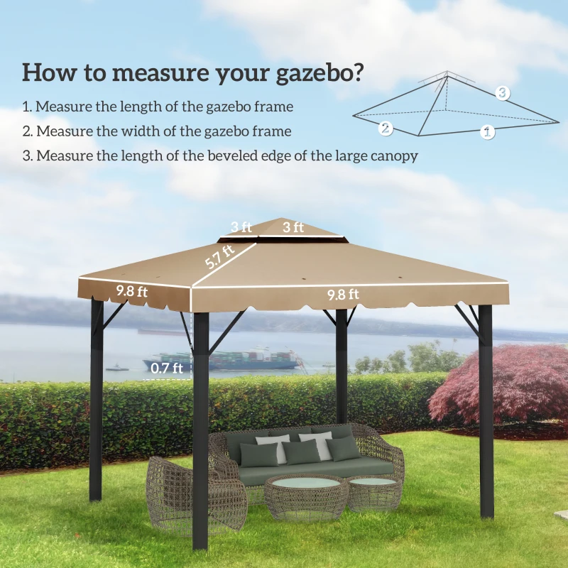 Outsunny Model 84C-051 or 84C-269 10' x 10' Gazebo Replacement Canopy, Khaki