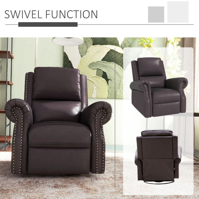HOMCOM Swivel Recliner Chair, Reclining Sofa, PU Leather Rocker with Thick Padded Back and Seat for Living Room, Brown