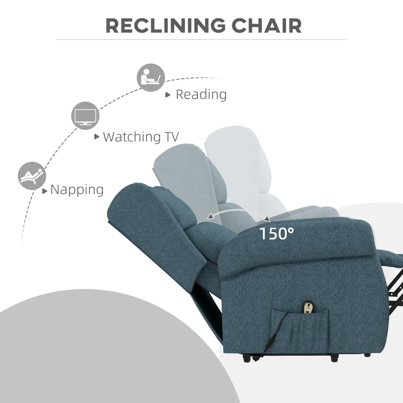 HOMCOM Wingback Lift Chair for Elderly, Power Chair Recliner with Footrest, Remote Control, Side Pockets, Blue