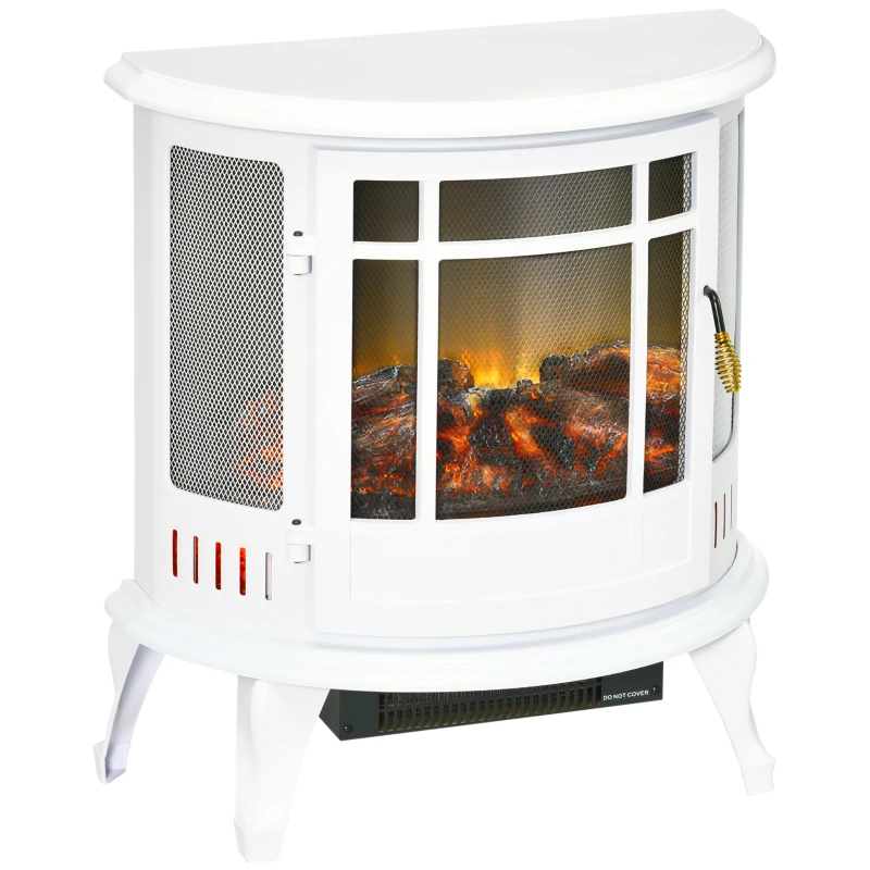 HOMCOM 22" Electric Fireplace Stove, Freestanding Electric Fire Place Heater with Realistic LED Flame, Adjustable Temperature, 1500W, White