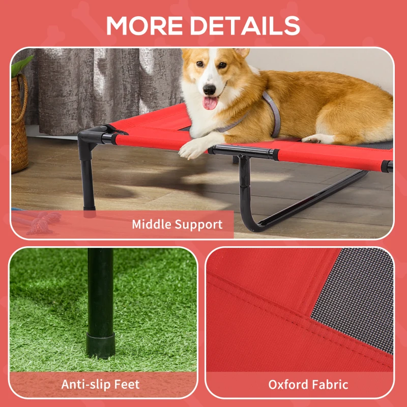 PawHut 31" x 27" Elevated Dog Cot Cooling Summer Pet Bed Frame With Mesh Ventilation - Red