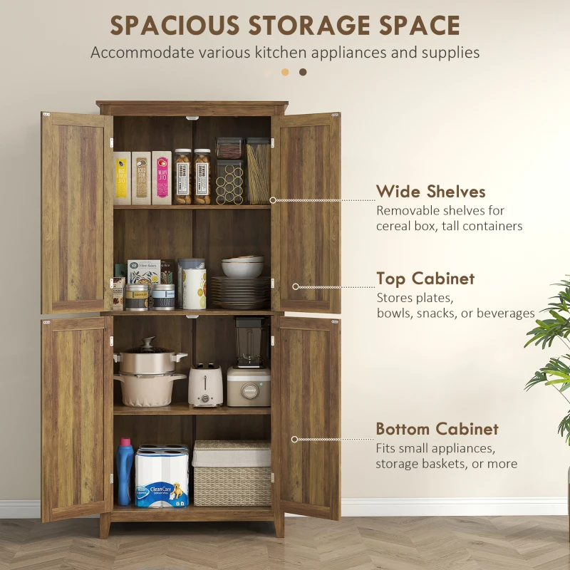 HOMCOM 72" Freestanding Storage Cabinet, Kitchen Pantry Cabinet with Doors and Shelves for Dining Room, Brown