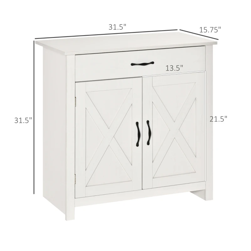 HOMCOM Farmhouse Sideboard Buffet Cabinet, Barn Door Coffee Bar Cabinet with Drawer and Adjustable Shelf, Kitchen Cabinet for Living Room, Entryway, White Wash
