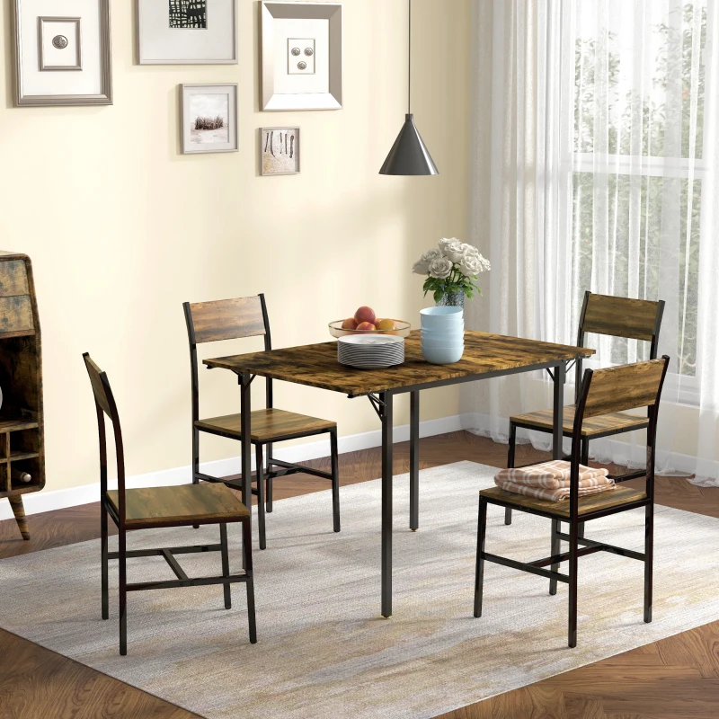 HOMCOM Folding Dining Table for 2 to 4 People, Industrial Drop Leaf Table, Kitchen Table for Small Spaces, Rustic Brown