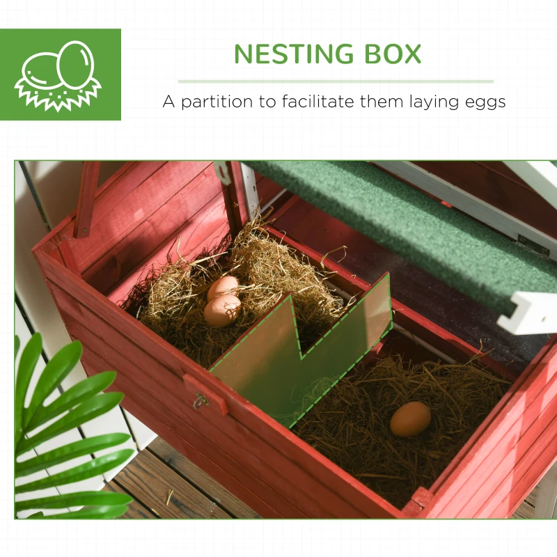 PawHut Wooden Chicken Coop Hen House Poultry Cage for Outdoor Backyard with Raised Garden Bed, Run Area, Nesting Box and Removable Tray,