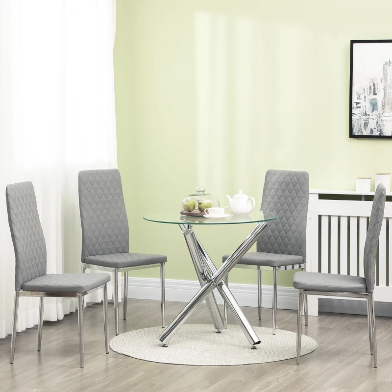 HOMCOM Kitchen Chairs Set of 4, Dining Chairs w/ Faux Leather Upholstery and Steel Legs for Living Room, Dining Room, Grey