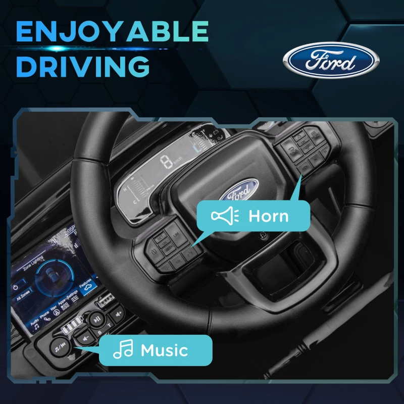 Qaba Ford Ranger Licensed Kids Ride on Car 12V Battery Power Car with Remote Control, Spring Suspension Toy Storage, Black