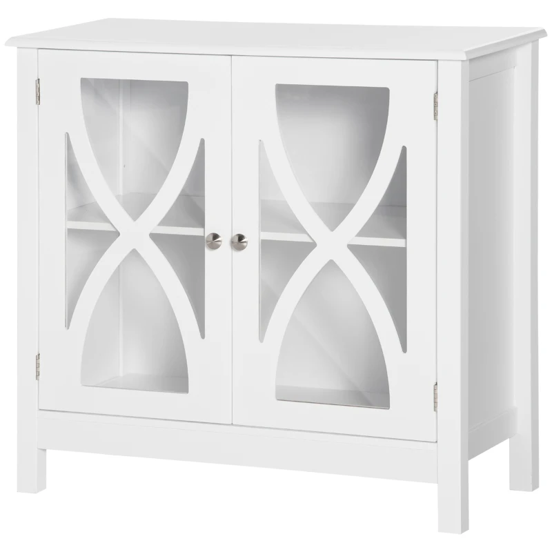 HOMCOM Kitchen Sideboard, Glass Door Buffet Cabinet, Bathroom Storage Cabinet with Adjustable Storage Shelf for Dining Room, Living Room, White