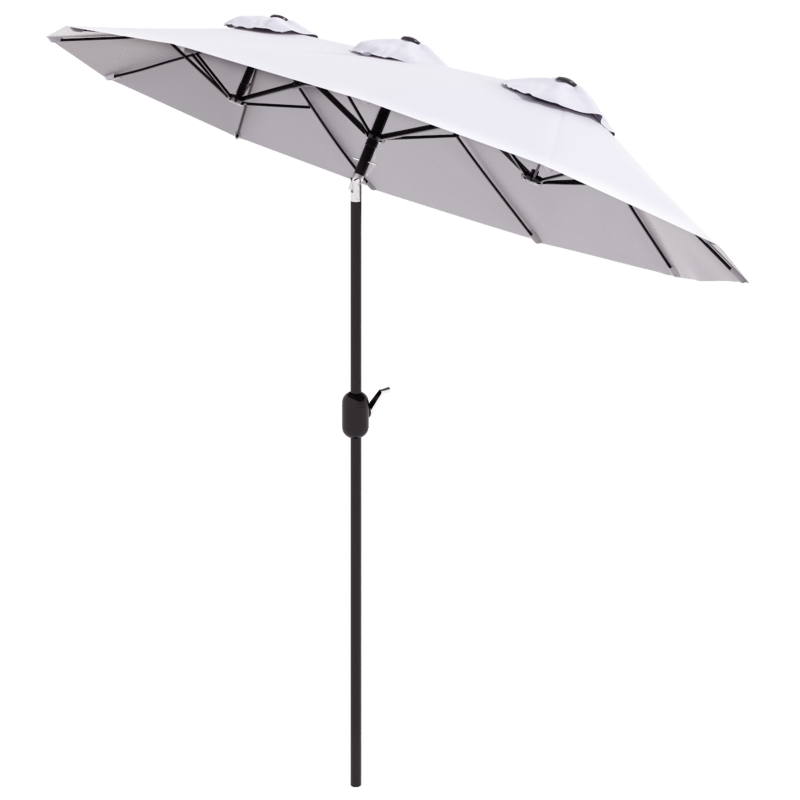 Outsunny Double Sided Patio Umbrella, 9.5' Large Outdoor Market Umbrella with Push Button Tilt and Crank, 3 Air Vents and 12 Ribs, for Garden, Deck, Pool, White(m-11)