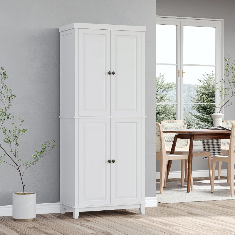 HOMCOM 72.5" Pinewood Large Kitchen Pantry Storage Cabinet, Freestanding Cabinets with Doors and Shelves, Dining Room
